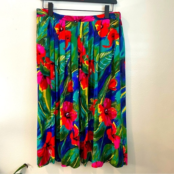 Alfred Dresses & Skirts - Vtg Alfred Dunner Floral Hawaiian Print Midi Skirt Size 18 Made in USA Floral